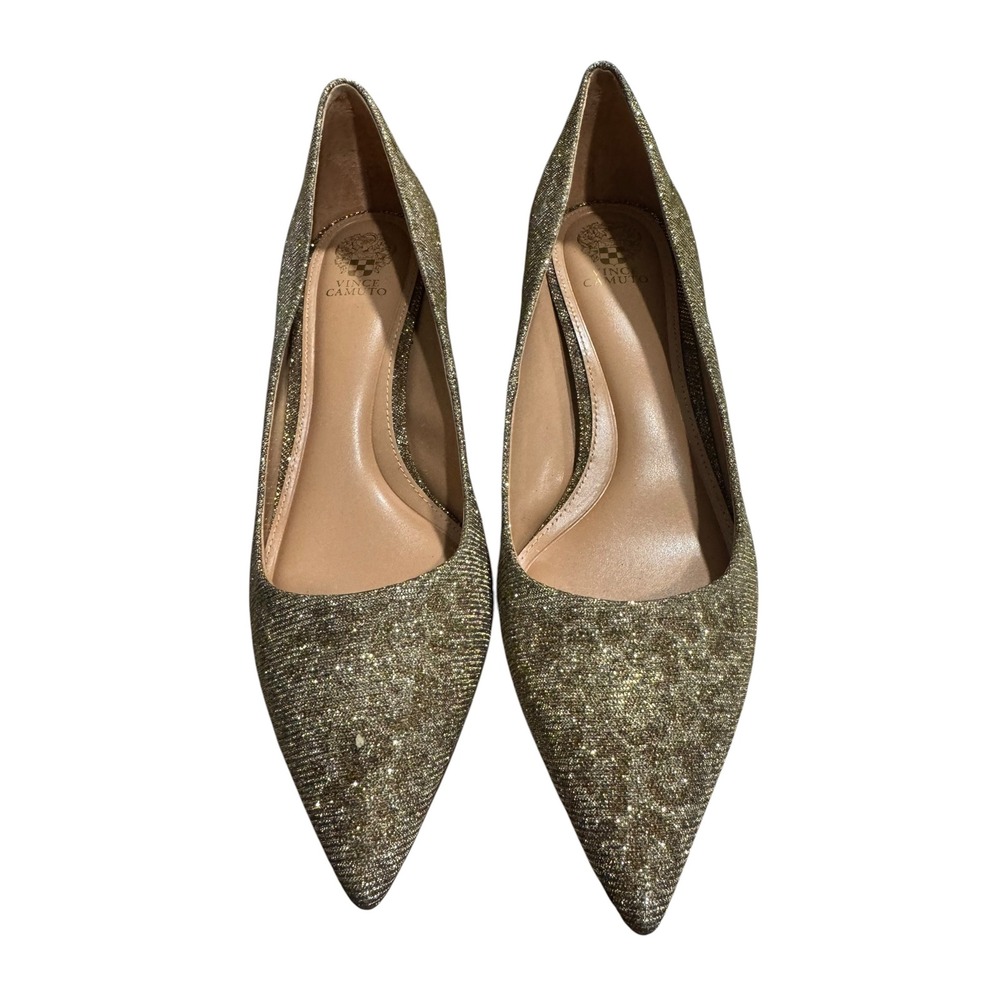 Vince Camuto Gold Glitter Leopard Print Pointed Toe Pumps Heels Size 9M 40